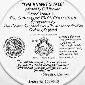 Коллекционная тарелка «Кентерберийские истории. Рассказ рыцаря», Фарфор The Longton Crown Англия.