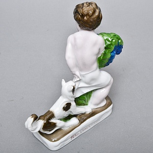 Редкая! Фарфоровая статуэтка «Мальчик с виноградом и собака», ROSENTHAL Германия, первая половина ХХ века. 