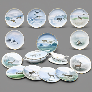 Столовый Фарфоровый сервиз «Охота» на 12 персон, Kaestner Saxonia Германия, первая половина ХХ века.