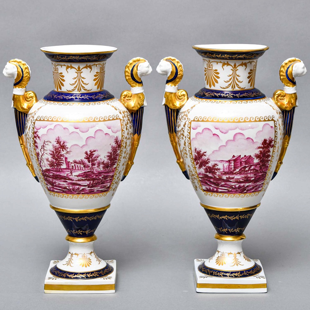 Коллекционные Парные Фарфоровые Вазы в стиле Ампир, Giulia Mangani Италия, середина ХХ века. 