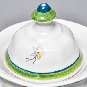 Авторский Чайный сервиз на 4 персоны «Лимоны», фарфор, ручная роспись, Гжель Россия -2000 г..