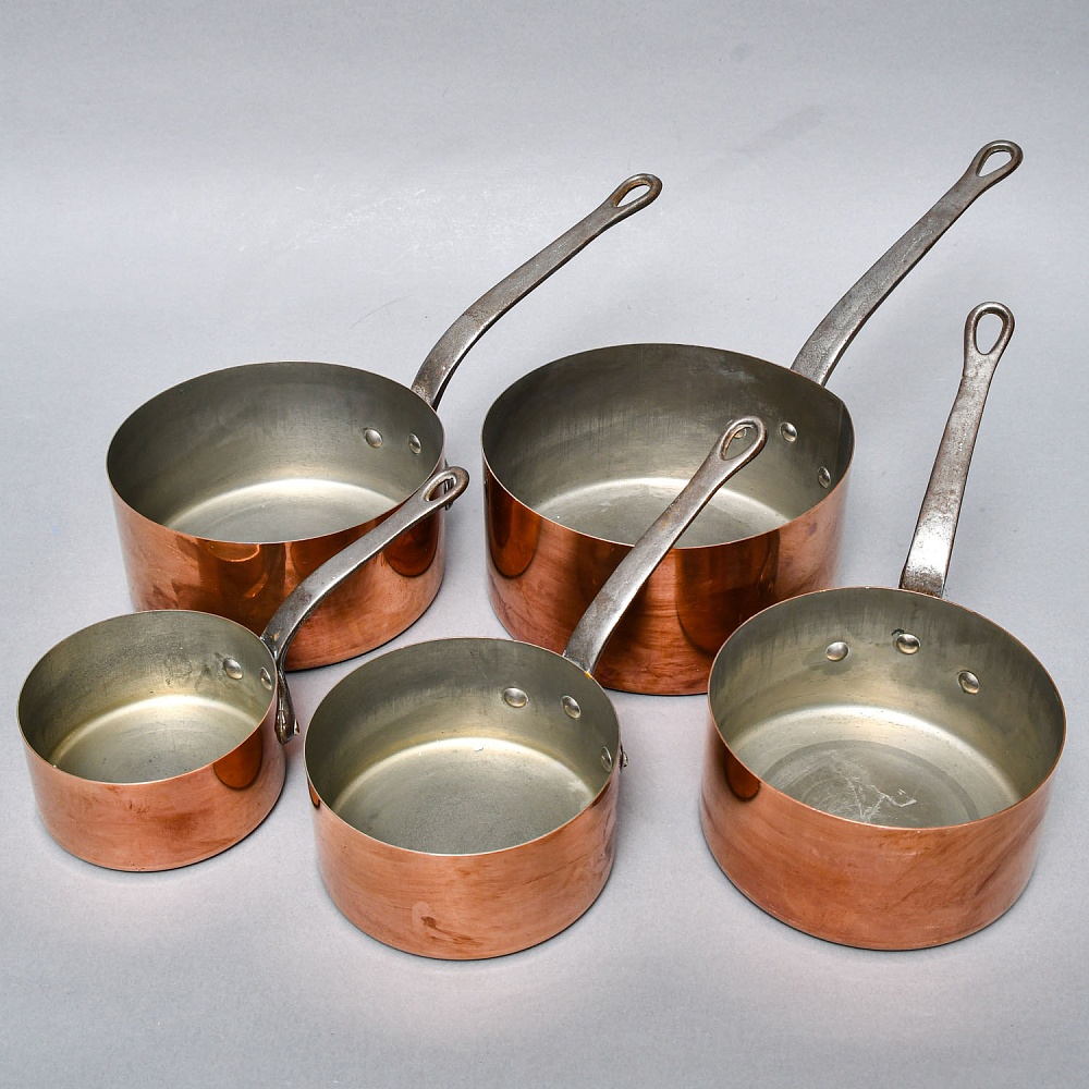 Винтажный Набор из 5-ти Медных Ковшиков разных размеров Франция, 70-е годы ХХ века!