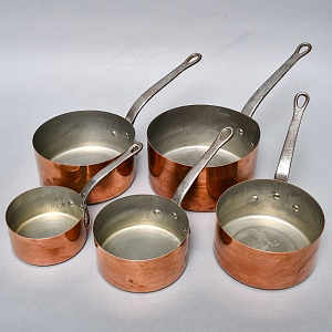 Винтажный Набор из 5-ти Медных Ковшиков разных размеров Франция, 70-е годы ХХ века!