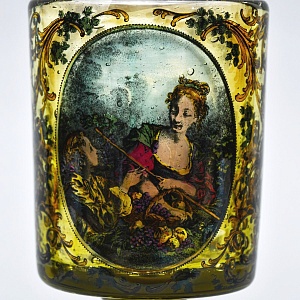 Антикварный Стеклянный Бокал - Кубок для Вина «Дама и её юный Кавалер», Германия конец XIX века. 