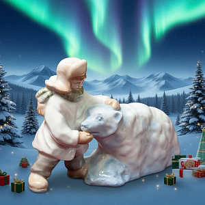 Авторская Коллекционная Фарфоровая Статуэтка «Мальчик и Снежный Медведь», Дулёво Россия.