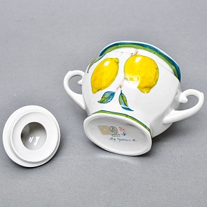 Авторский Чайный сервиз на 4 персоны «Лимоны», фарфор, ручная роспись, Гжель Россия -2000 г..