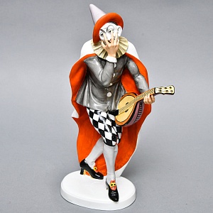 Антикварная Фарфоровая скульптура «Паяц с мандолиной», ROSENTHAL Германия - 1922 год.