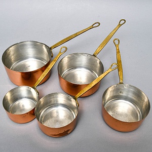Винтажный Набор - 5-ть Медных Ковшиков - Сотейников разных размеров, Франция - 70 -е годы ХХ века.