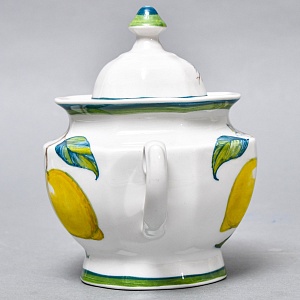 Авторский Чайный сервиз на 4 персоны «Лимоны», фарфор, ручная роспись, Гжель Россия -2000 г..