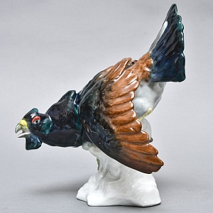 Антикварная Коллекционная Фарфоровая статуэтка «Птица - ГЛУХАРЬ», Hochst Германия начало ХХ века.