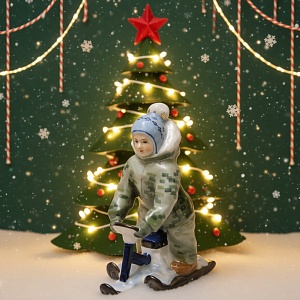 Авторская Коллекционная Фарфоровая Статуэтка «Мальчик на Снегокате», Дулёво Россия. 