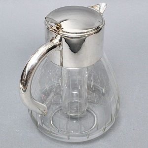 Винтажный Стеклянный Кувшин - Графин на 3 литра с Колбой для льда, Silverplated Германия. 