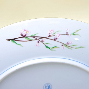 Тарелка - Блюдо «Апрель» - «Воробей - Белоглазка и Цветущая Сакура» Фарфор, Franklin Mint Япония, 1979 год.