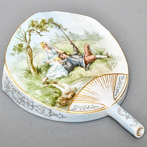 Антикварное Фарфоровое Настенное Кашпо - Ваза «Веер», роспись, Limoges Франция -1891 год.