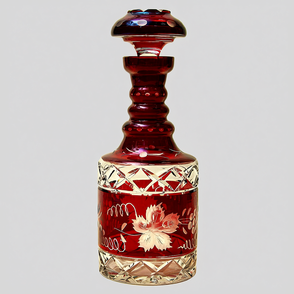 Графин и Четыре Стакана «Виноград» из Цветного Хрусталя DOROTHEENHUTTE Западная Германия 60гг.