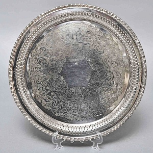 Старинный Круглый Поднос, Мелталл Silverplated, SHEFFIELD Англия первая половина ХХ века.