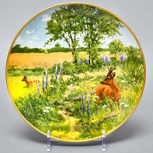 Коллекционная Фарфоровая Тарелка - Блюдо «Дикая Природа. Косули», KAISER Германия.