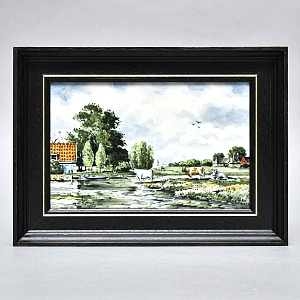 Фарфоровый Пласт - Картина - Панно «Сельский пейзаж. Заливной Луг», Royal Delft Голландия 50 гг.