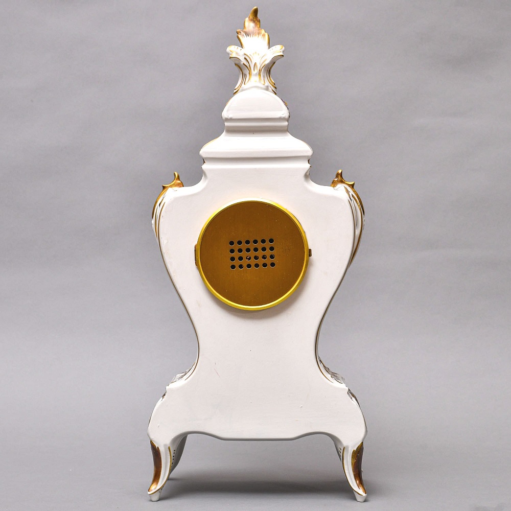 Большие Каминные Механические Фарфоровые Часы с боем «Букет из Роз», Franz Hermle & Sohn Германия 50 гг.