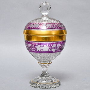 Винтажная Хрустальная Ваза с крышкой - Конфетница - Доза, Egermann, Богемия, Чехия 50-е гг. 