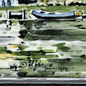 Фарфоровый Пласт - Картина - Панно «Сельский пейзаж. Заливной Луг», Royal Delft Голландия 50 гг.