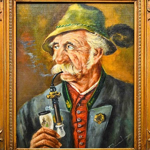 Картина - Портрет «Старый охотник с трубкой», Доска, Масло, Германия -1967 год.