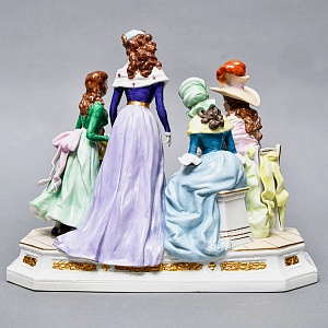 Антикварная Статуэтка «Неожиданное Угощение», Фарфор, Dressel & Kister Passau Германия, 1907 - 1922 гг. 