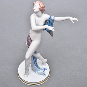 Антикварная Фарфоровая статуэтка «Обнаженная с шарфом», ROSENTHAL Германия - 1924 год. 