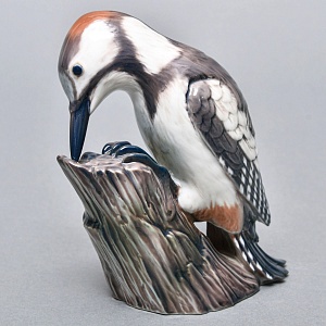 Коллекционная Фарфоровая статуэтка «Птица. Дятел на ветке», Dahl-Jensen Дания, середина ХХ века. 