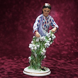 Редкость! Авторская Фарфоровая статуэтка «Узбечка с хлопком», ЛФЗ СССР 1955 год. 