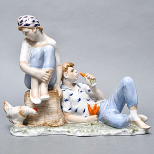 Большая Коллекционная Фарфоровая статуэтка «Бездельники», Россия ДФЗ Дулево. 