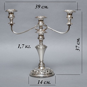 Старинный Канделябр - Подсвечник на Три Свечи, Silverplated SHEFFIELD Англия, начало ХХ века.
