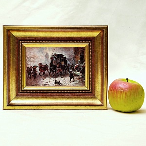 Картина - Пейзаж - Миниатюра «Городская улица - Дилижанс», Доска, Масло, Германия 80 -е ХХ века.