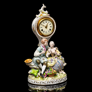 Редкость! Механические Фарфоровые Часы с боем «Свидание на пленэре», Franz Hermle & Sohn Германия 50 гг.