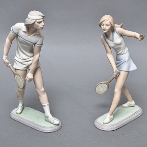 Парные Фарфоровые статуэтки «Теннисистка и Теннисист», Lladro Испания, 1982 - 1987 годы. 