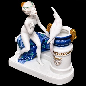 Антикварная Фарфоровая статуэтка «Обнаженная девушка и попугай», ROSENTHAL Германия - 1924 год.