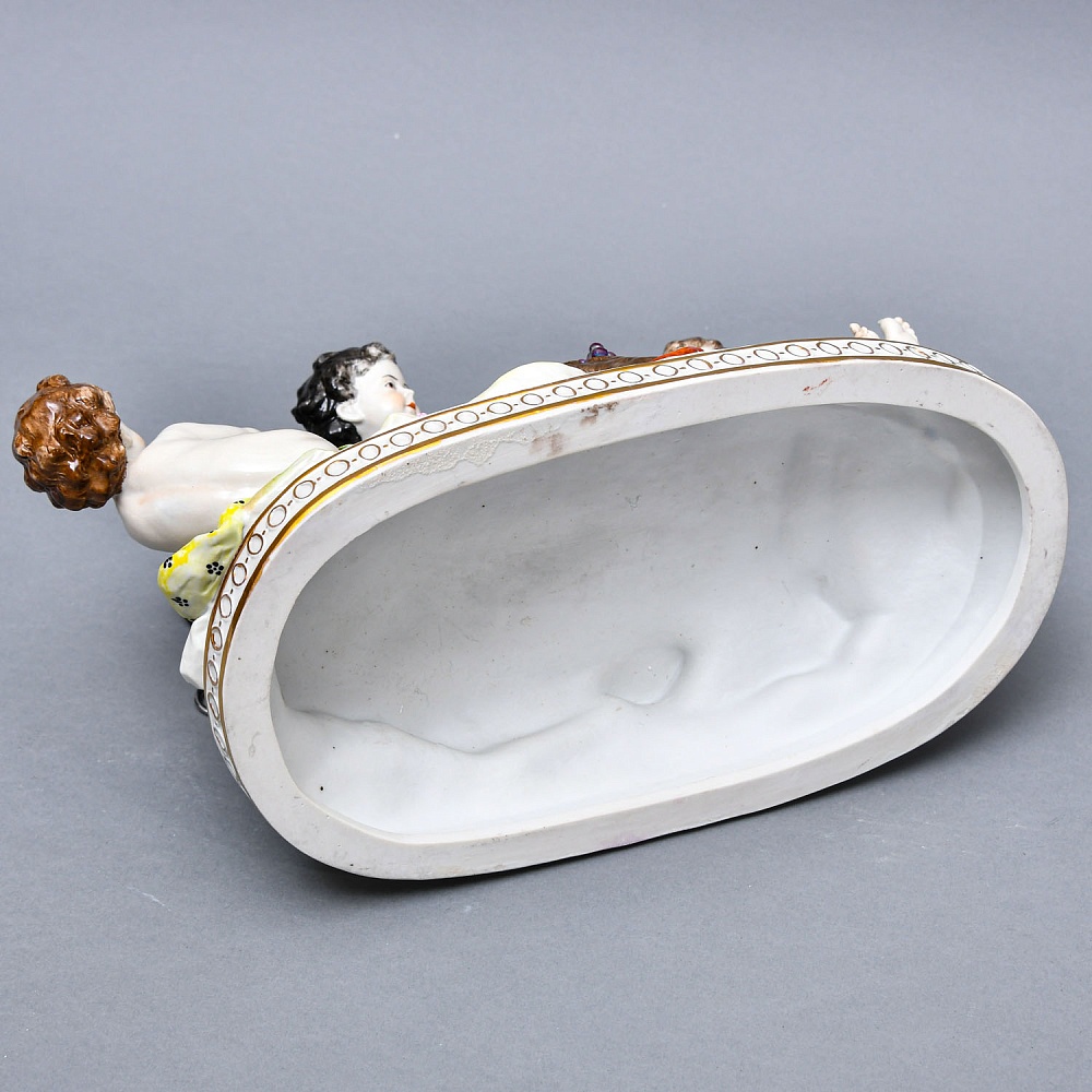 Большая Антикварная Фарфоровая Статуэтка «Путти, играющие с козлом», Carl Thieme Германия.