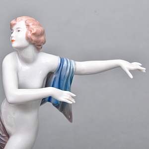 Антикварная Фарфоровая статуэтка «Обнаженная с шарфом», ROSENTHAL Германия - 1924 год. 