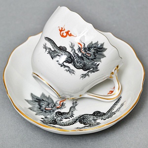 Коллекционная Кофейная пара «Серый Дракон», Фарфор, MEISSEN Германия, первая половина ХХ века.