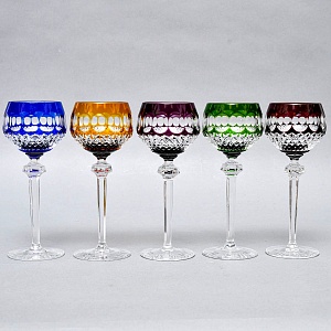 Пять Бокалов для Вина из Цветного Хрусталя, Barthmann Германия, начало 70-х годов ХХ века. 
