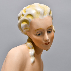 Коллекционная статуэтка «Обнаженная девушка с зеркалом и павлином», Фарфор, FASOLD & STAUCH Германия.