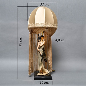 Редкость! Настольная Электрическая Лампа - Светильник «Дама с Павлином», Florence Италия -1987 год.