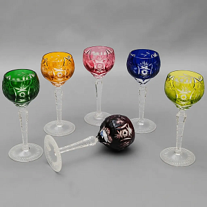 Набор 6-ть Водочных Рюмок «Виноград» Цветной Хрусталь, NACHTMANN Германия, 60-е гг.