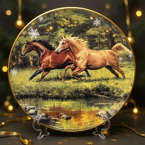 Коллекционная Фарфоровая тарелка «Лошади. Прыжок в пруд», Furstenberg Германия - 1995 год.