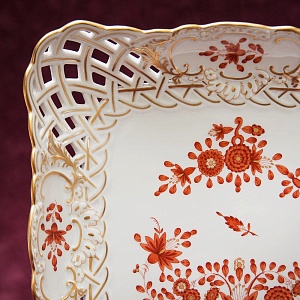 Фарфоровое Блюдо - Фруктовница - Сухарница «Индийский цветок» Фарфор MEISSEN / МЕЙСЕН.