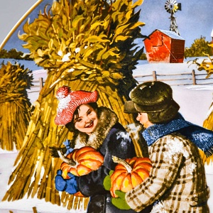 Коллекционная Фарфоровая тарелка - блюдо «Дети с тыквой», Rosenthal Германия - 1977 год.