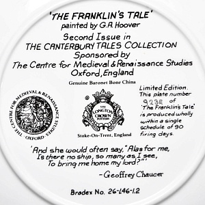 Коллекционная тарелка «Кентерберийские истории. Рассказ рыцаря Франклина», Фарфор The Longton Crown Англия. 