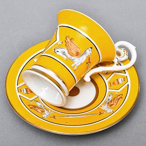Антикварная Кофейная пара «Гриффоны», Фарфор Dressel & Kister Passau Германия, 1900 - 1922 годы. 