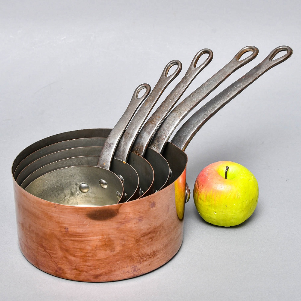 Винтажный Набор из 5-ти Медных Ковшиков разных размеров Франция, 70-е годы ХХ века!