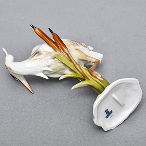 Коллекционная Фарфоровая статуэтка «Птица. Цапля в камышах», Kaiser Германия, 1979 - 1990 годы.